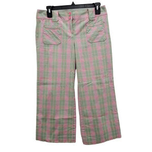 Ann Taylor LOFT Marisa Pink Lime Gingham Pulitzer Retro Wide Leg Cropped Pants 4